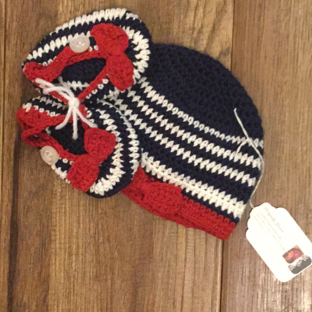 All American Baby hat and slipper set.